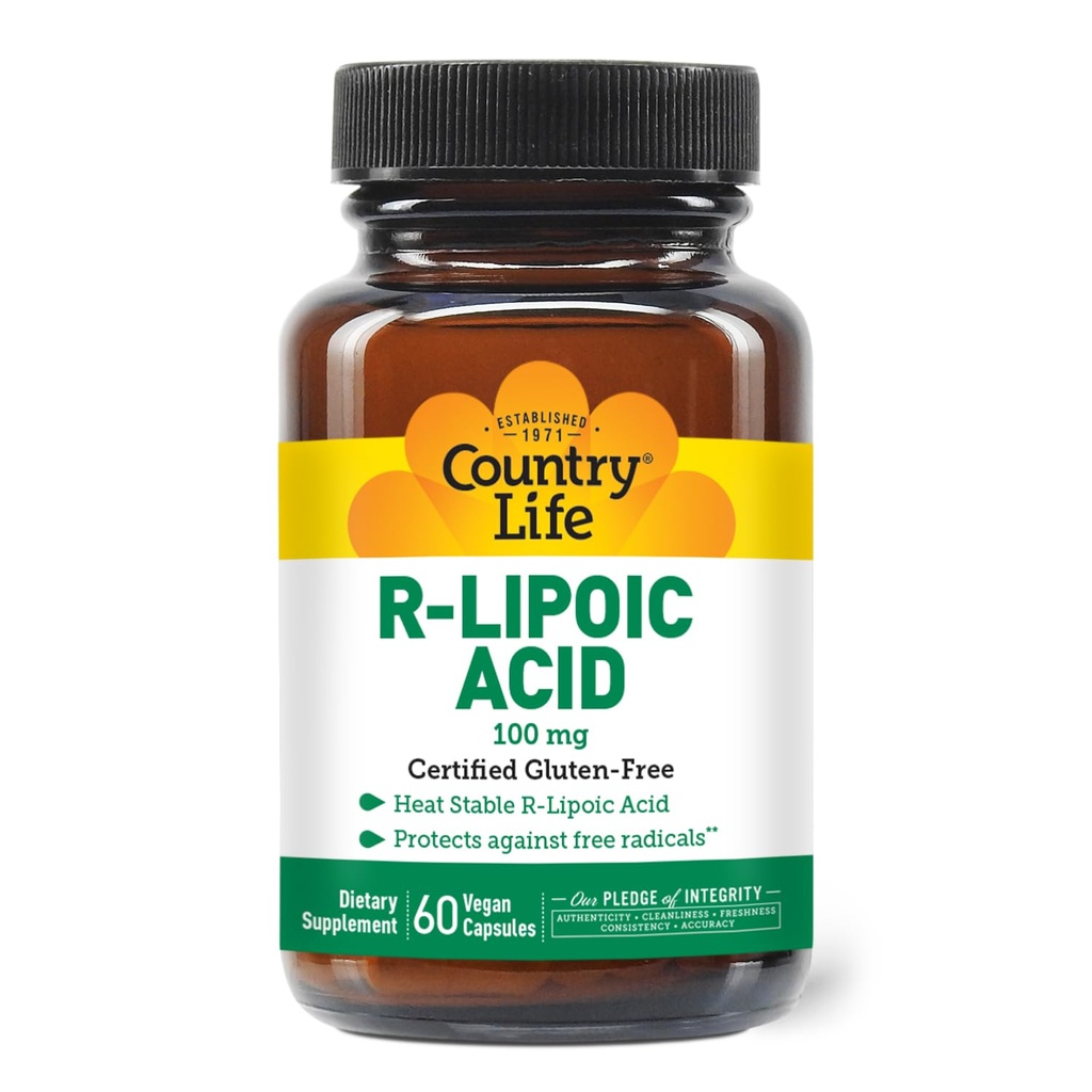Country Life R-Alpha Lipoic Acid Complex 300mg - Alpha-Lipoic Acid 270mg & R-Lipoic Acid 30mg - Antioksidant støtte - No Yest, Korn, Hvete, Soya, Gluten, Melk - Alpha Lipoic Acid Supplement