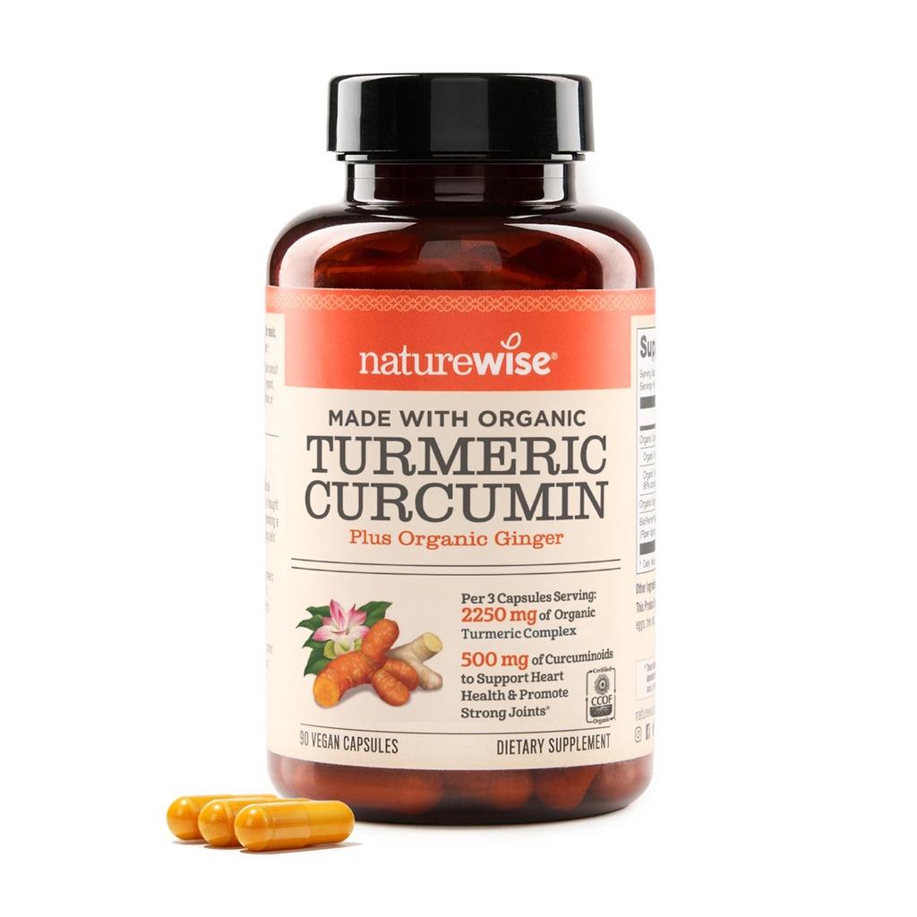 NatureWise Curcumin Turmeric 2250mg - 95% Curcuminoids & BioPerine Black Pepper ekstrakt for avansert absorpsjon - Daglig felles og immun helsestøtte - Vegansk, ikke-GMO, 90 greve[30-dagers forsyning]