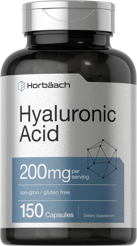 Horbäach Hyaluronsyre Supplement | 200 mg | 150 kapsler | Ikke-GMO og Glutenfri Supplement