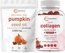 Mikroingredienser Pumpkin Seed Oil med såld Palmetto 3000mg Softgels & multi collagen Peptid Gummies | 2 Pack | Kaldpresset Jomfruolje | Sugar Free + Biotin, Hyaluronsyre, & Vitamin C Complex