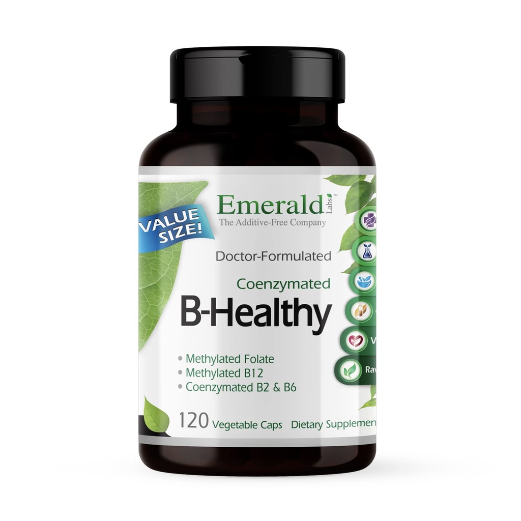 EMERALD LABS B-Healthy - Vegansk vitamin B-kompleks - Inkluderer metylert folinsyre og fullspektrum B-vitaminer - støtter immun, hjerne og hjerte helse * - 120 Grønnsaker Kapsler