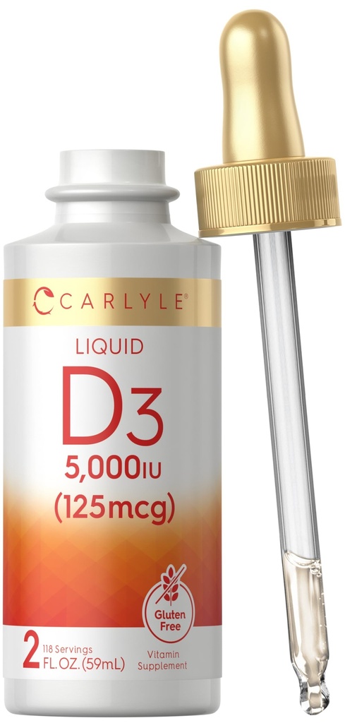 Carlyle flytende vitamin D3 | 5000 IE (125 mikrog) | 2 oz | Vegetarisk, ikke-GMO, og glutenfri kosttilskudd | vitamin D flytende dråper for voksne