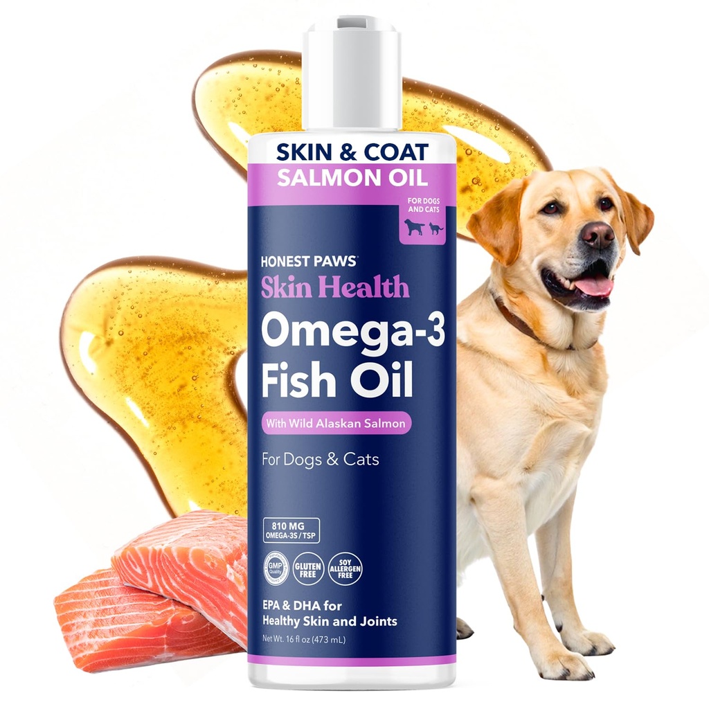 Ærlig Paws Wild Alaskan Salmon olje for hunder og katter - Omega 3 Fish Oil Supplement for hud, Coat, Joint & Heart Helse - Naturlig, Sustainable Sourced, 16 oz