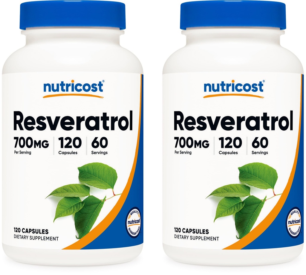 Nutricost Resveratrol 700mg; 120 Grønnsaker kapsler - 50% Trans-Resveratrol (2 flasker)