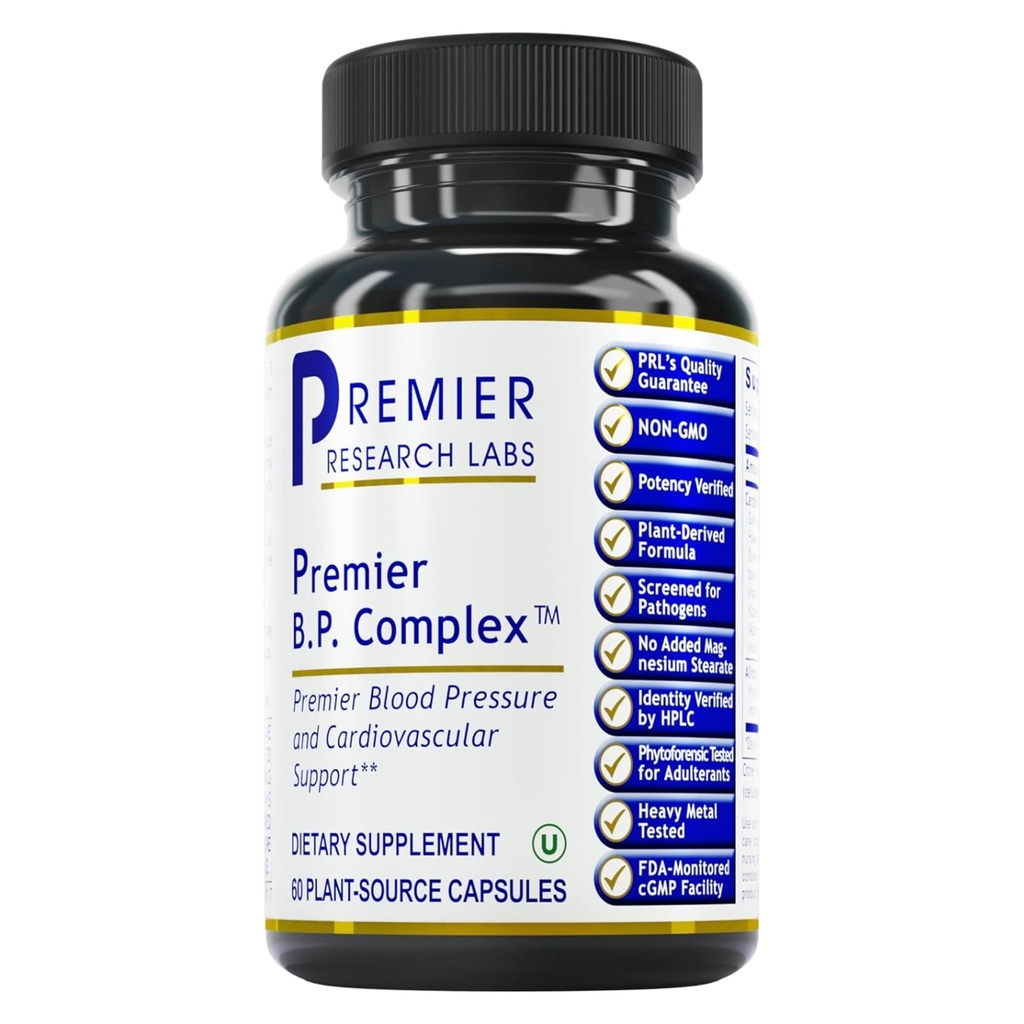Premier Research Labs Premier BP Complex - hjertehelse kosttilskudd, BP Formula, hvitløk allicin Supplement, naturlig herbal BP støtte piller med Reishi & Cayenne Pepper - 60 vegetariske kapsler