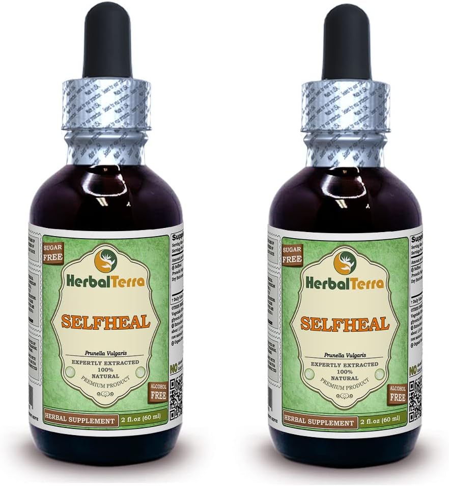 Selvheal (Prunella Vulgaris) Glyceritt, Økologisk tørket Herb alkohol-FREE væskeekstrakt (merkenavn: HerbalTerra, stolt laget i USA) 2x2 fl.oz (2x60 ml)