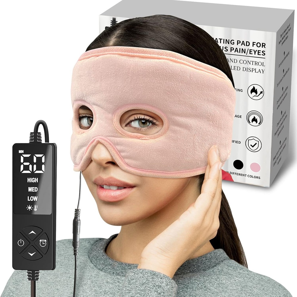 Fuktig varme Sinus trykk relief Maske med 3 varmeinnstillinger, ekstra stor ansiktsoppvarming Pad for øyne, sinusitt, hormon Migrain, tentsjon hodepine relief