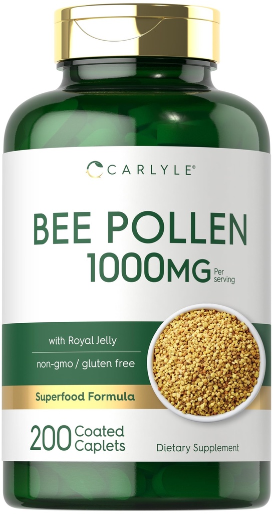 Carlyle Bee Pollen Supplement | 1000mg | 200 kapell | med Royal Jelly og Bee Propolis | for menn og kvinner | Vegetarisk, ikke-GMO, Glutenfri