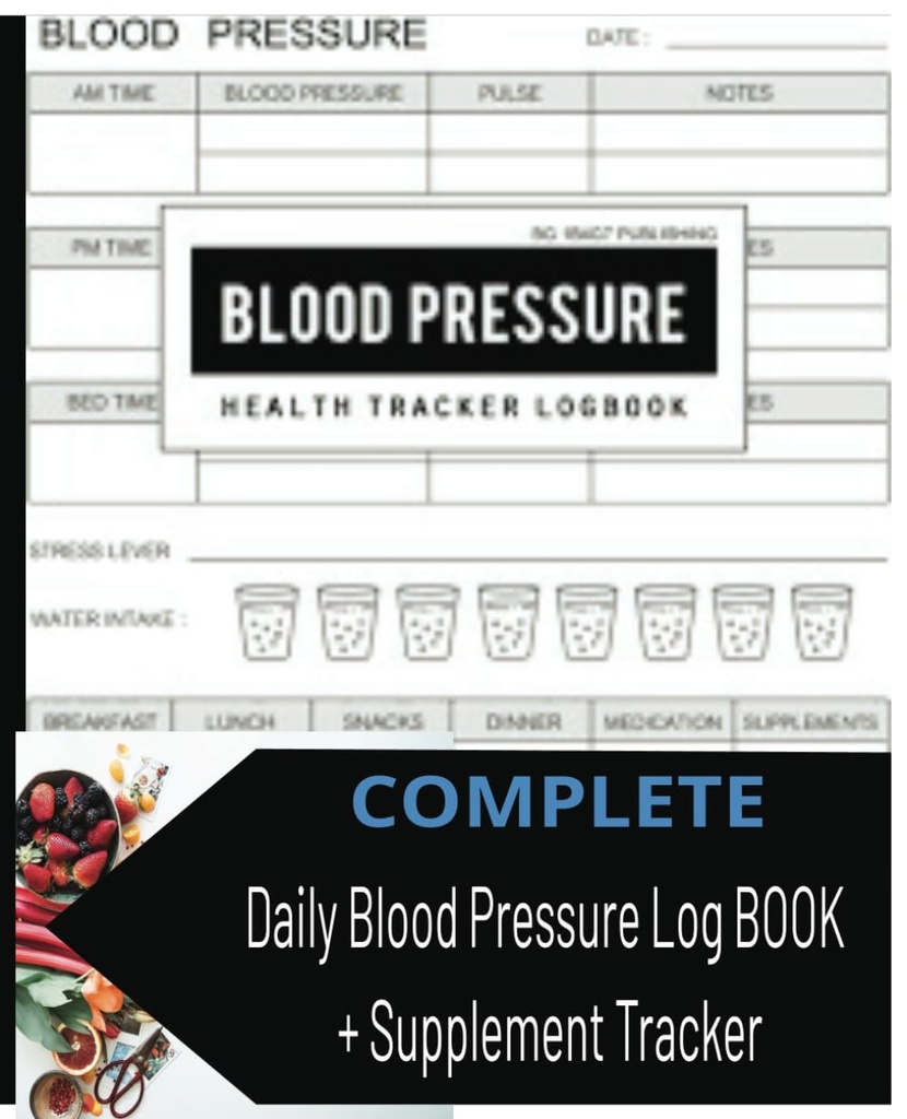 Blodtrykk Journal 7.5"x9.25" 150 sider [med Supplement Tracker ] Blodtrykk loggbok for daglig sporing