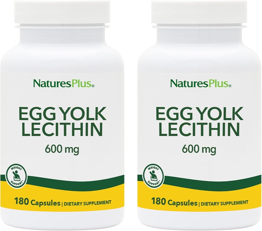 NaturesPlus Egg Yolk Lecitin - 600 mg, 180 kapsler - Pakke med 2 - soya gratis, glutenfri - 180 Total Services