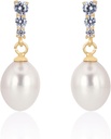 18K Gullbelagt Sterling Sølv Dunge Hvit Drop Håndplukket Kvalitet Freshwater Kulturert Perle Bryllup Øreringer med Cubic Zirconia Crystals Perle Bridal øredobber Smykker for Brides