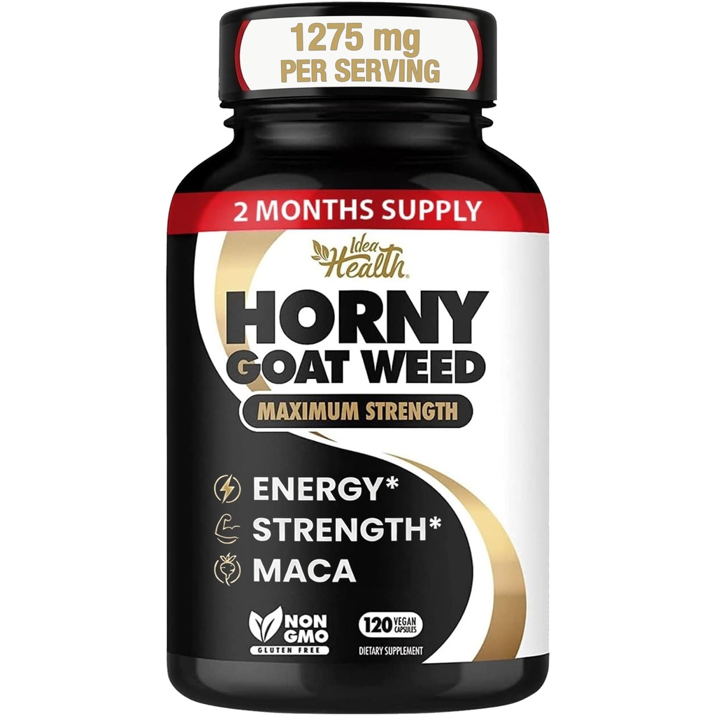 Horny Goat Weed 1275 mg MAX STRENGTH w/Maca (2 måneders forsyning) - Energi- og ytelseskompleks for menn og kvinner