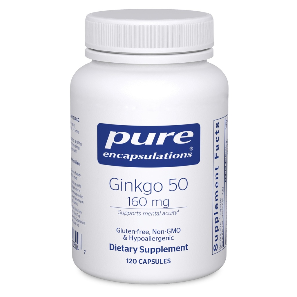 Rene innkapslinger Ginkgo 50 160 mg Ginkgo Biloba Supplement for å støtte oksygen, blodsirkulasjon og milde minneproblemer forbundet med aldring* 120 kapsler