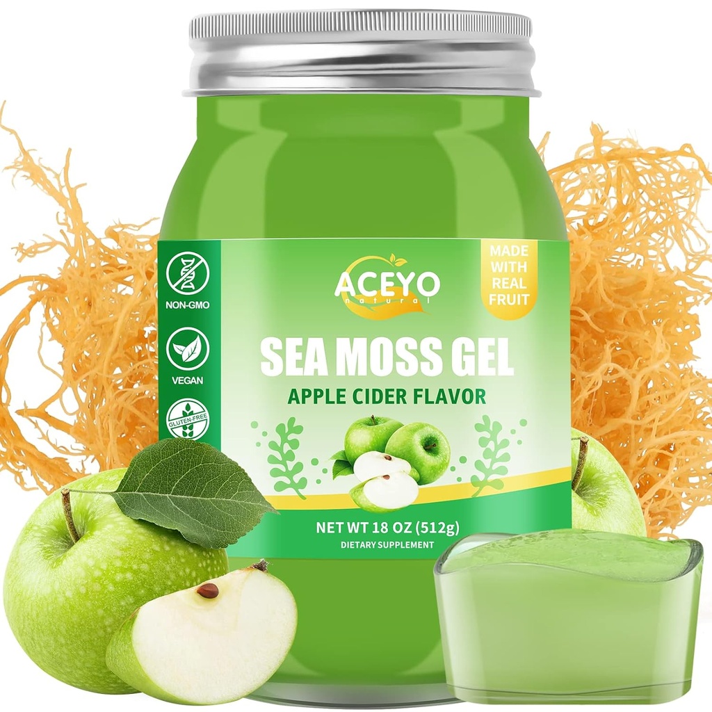 (18 OZ) Irsk sjø Moss Gel Organic Raw Vegan Apple Flavor 102 vitaminer og mineraler Wild Harvested Ikke-GMO Immun Defense Booster Thyroid Digestiv støtte