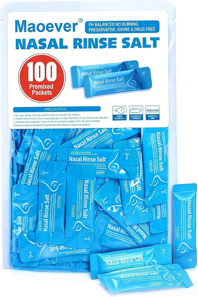 Neti Pot Salt Packets - 100 Individuelt innpakkede saltpakker for Nasal Vaske | Neti Pot Refill Kit | Effektiv Nasal Irrigasjon | Sinus Care | Nasal rengjøringsløsning