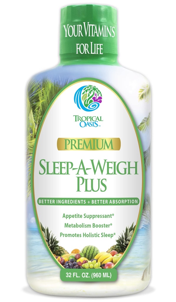Sleep-A-Weigh Plus  Liquid Liquid Sleep Multimineral | Naturlig søvn, Stress & Vekttap Hjelp | w/Collogen, L-Carnitine, L-Lysine, Tonalin CLA, Apple Cider Vinegar, 5-HTP, Vitaminer ikke-GMO | 32 Serv