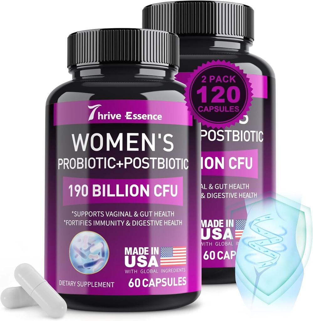 Probiotika for kvinner 190 milliarder CFU - 10 Strains & Postbiotika for Wowen- Immune, Digestive, Gut, Vaginal & Urinal Helse, PH Balance- støtter anledninger, Gas & Bleating, 120 Kapsel
