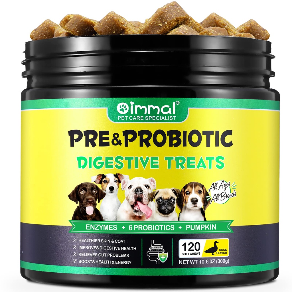 Probiotika for hund Digestiv Helse, Digestive Myke Chews for hunder, Hundeprobiotika og Digestive Enzymer, 120 Hunde Chews Omega-3 & 6, Vitamin, Forbedre Digestion, Immunitet