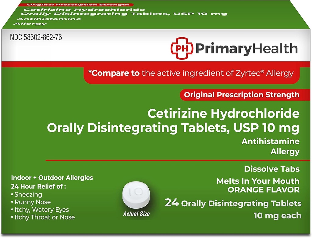 Cetirizine Hcl, 10 mg Odt, 24 greve, 24 greve