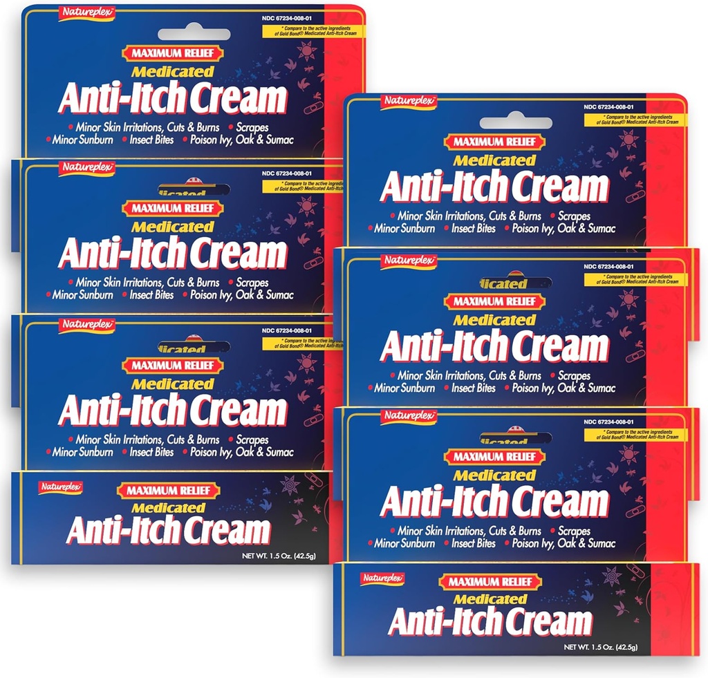 Natureplex Maksimal relief Medisinert Anti-Itch Cream 1.5oz (6 pakke) – Rask relief for Rashes, Bites, Sunburn, Cuts, Burns, Poison Ivy og mer – Kjøle Menthol & Pramoxin – laget i USA