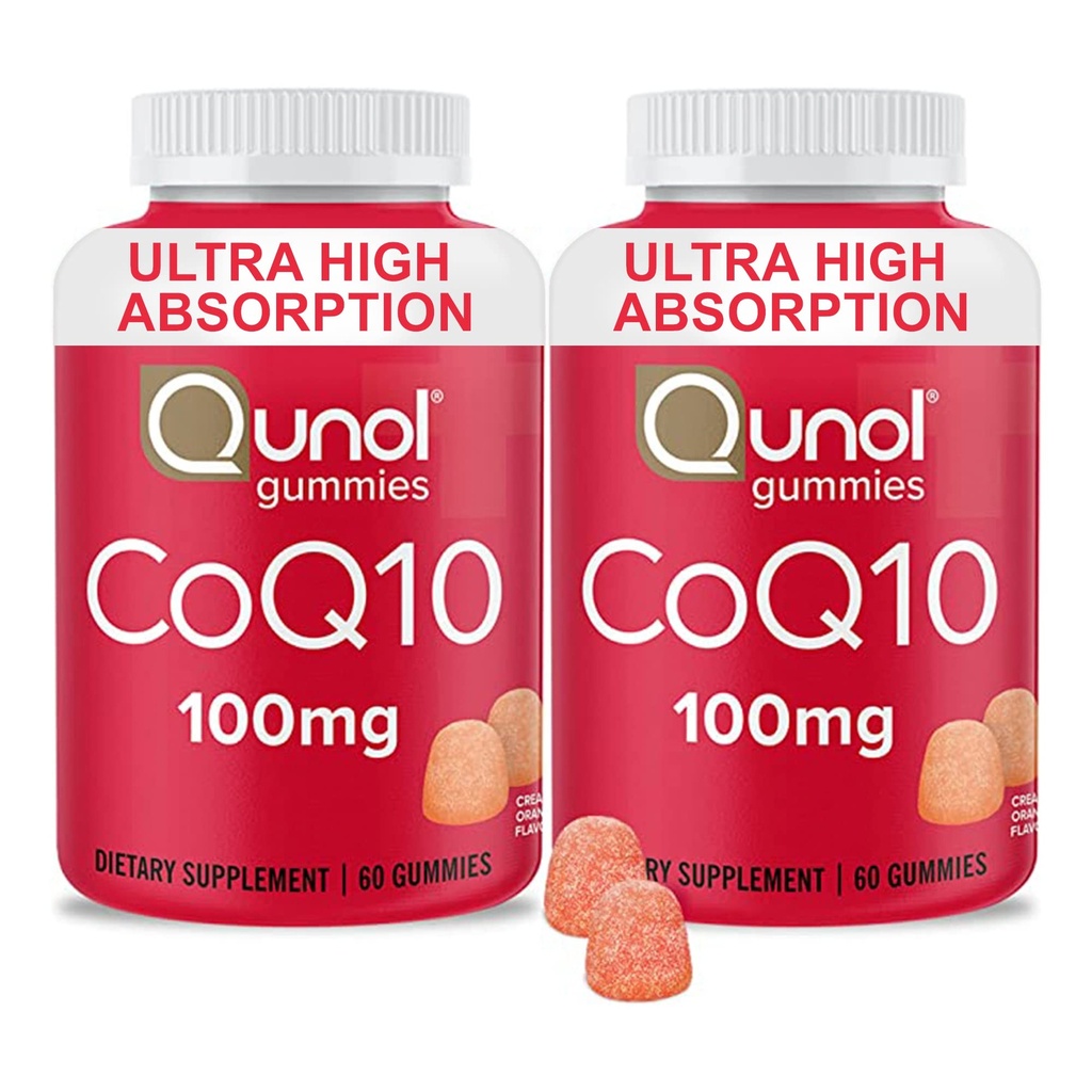 Qunol CoQ10 Gummies, CoQ10 100mg, Delicious Gummy Supplements, hjelper støtte hjerte helse, Vegan, Glutenfri, Ultra høy absorpsjon, 2 måneders forsyning (60 greve, pakke av 2)
