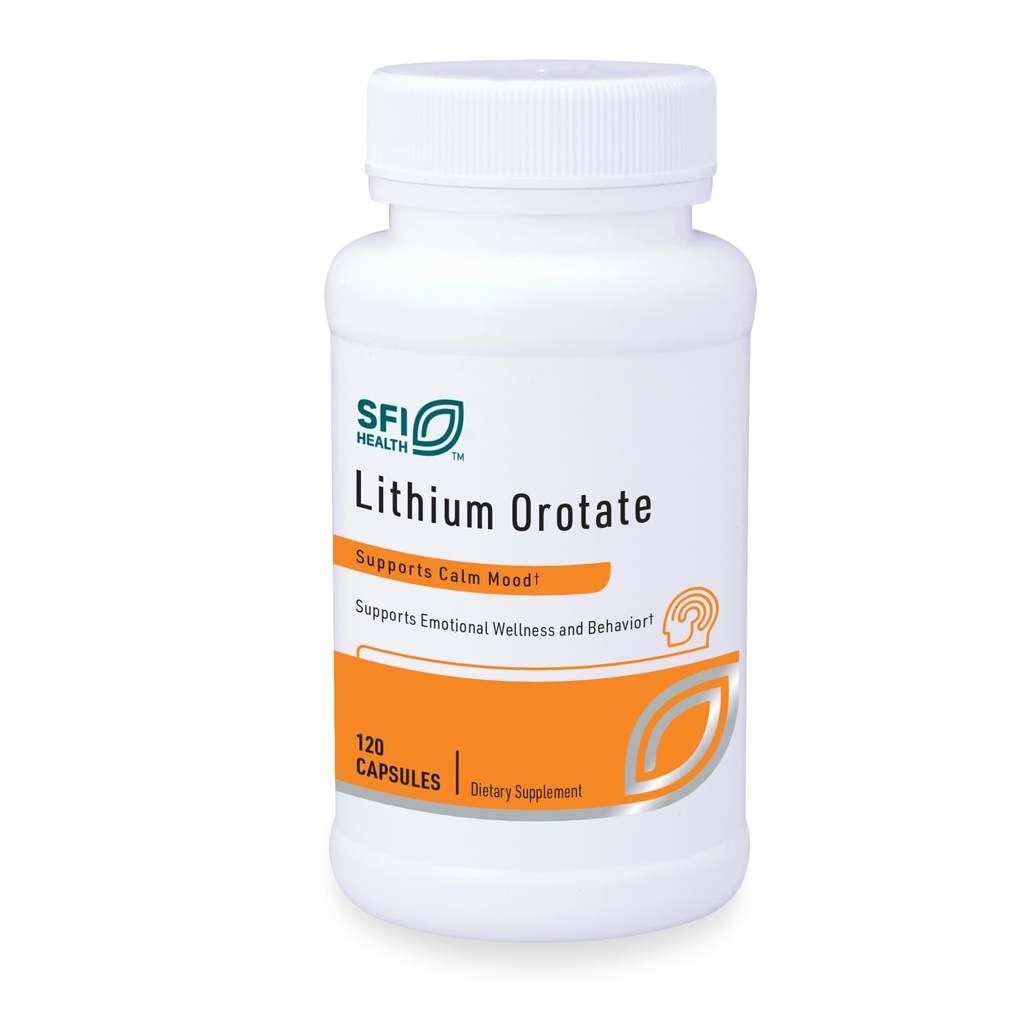 Klaire Labs SFI Health Lithium Orotate 4.8 mg - May Help Balance Mood - Biotilgjengelig Lithium Orotate Supplement - Trace Minerals fremmer fokus, minne, kognitiv og humør støtte (120 kapsler)