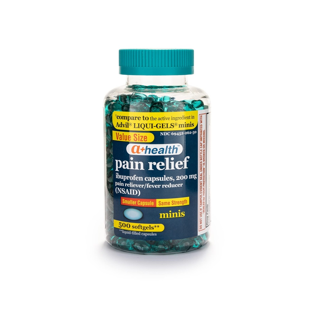 A+Helse Mini Ibuprofen 200 Mg Softgels, smertefri/fever Reduser (NSAID), 500 greve