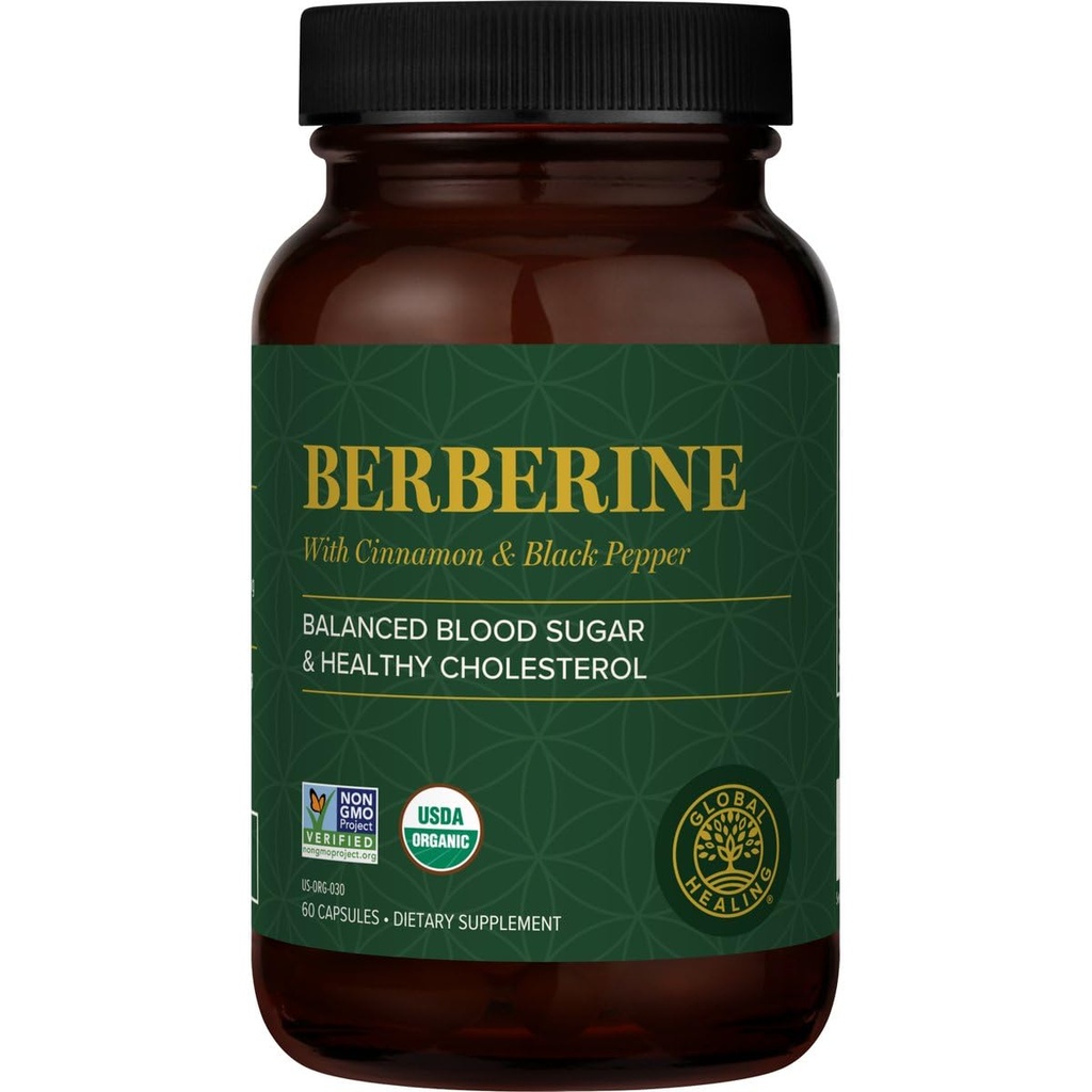 Global Healing Center - organisk Berberine (Berberina) med Ceylon Cinnamon & Black Pepper, 1200 mg ekstra styrke Berberine Supplement og kompleks for vekttap (60 kapsler)