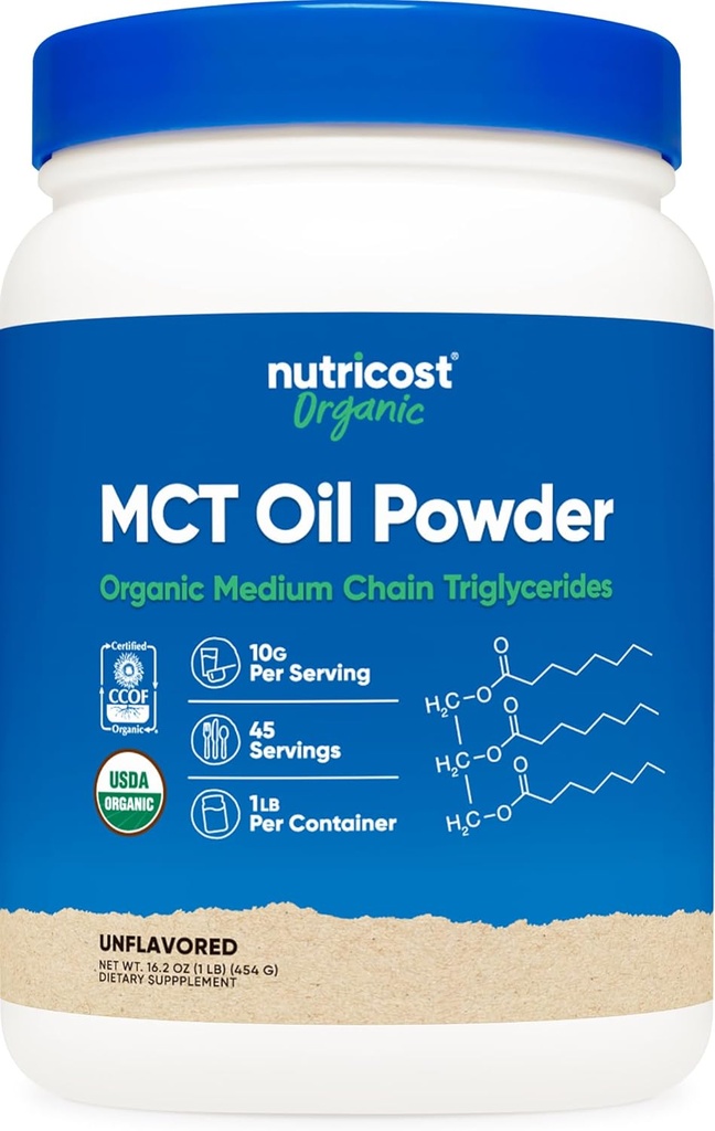Nutricost Organic MCT Oil Powder 1 LB - Certified USDA Organic, Great for Keto, Ketose og Ketogene Dietter - Null Netto Carbs (medium Chain Triglycerid)