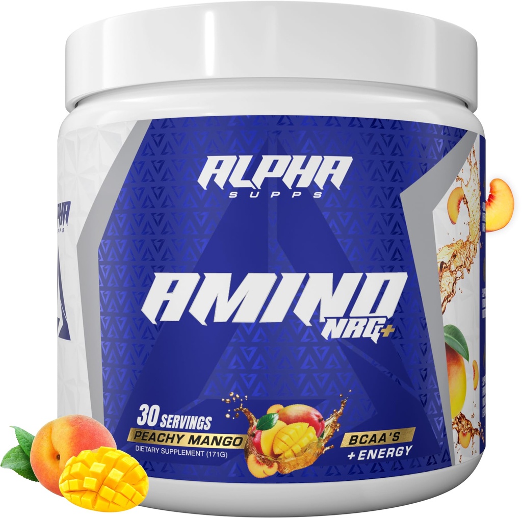 Alpha Supps Amino NRG + BCAA Amino Energy Recovery pulver - Hydration Blend med elektrolyter - Fokus blanding for optimal ytelse støtte i menn og kvinner (30 Services, Peachy Mango)