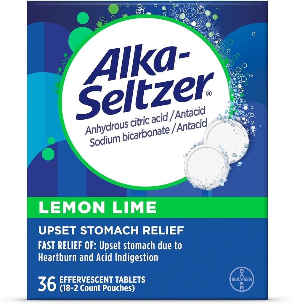 Alka-Seltzer Lemon Lime Heartburn Relief tabletter, Fast syre Indigeringsrelief, Antsyre med sitron Lime Flavor 36 Ct