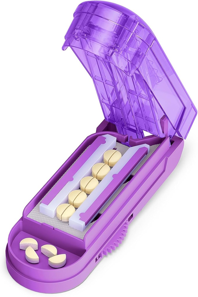 En PIX Pill Cutter Splitter for små og små piller, flere piller Cutting på en tid i halv med skjult Sharp rustfritt stål Blade, lilla