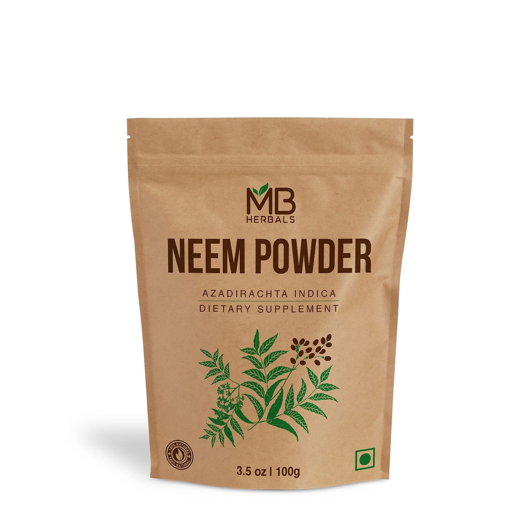 MB Herbals ren Neem Leaf pulver 100 gram / 3,5 oz | Azadirachta Indica | Wildcrafted Bitter Neem Supplement Hud og hårpleie