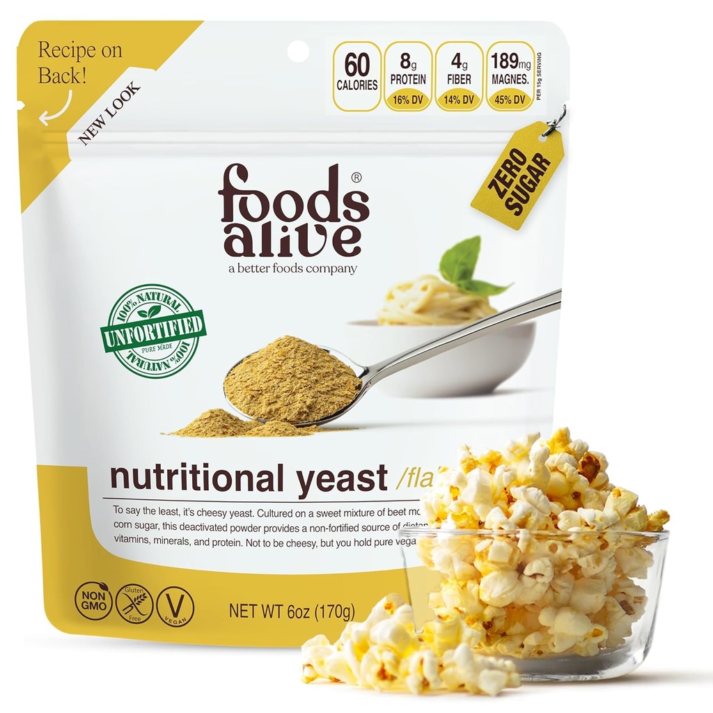 Foods Alive Ikke-Fortifisert Premium ernæringsmessig Yeast Flakes, 6 o Unfortifisert vegansk ost pulver krydding
