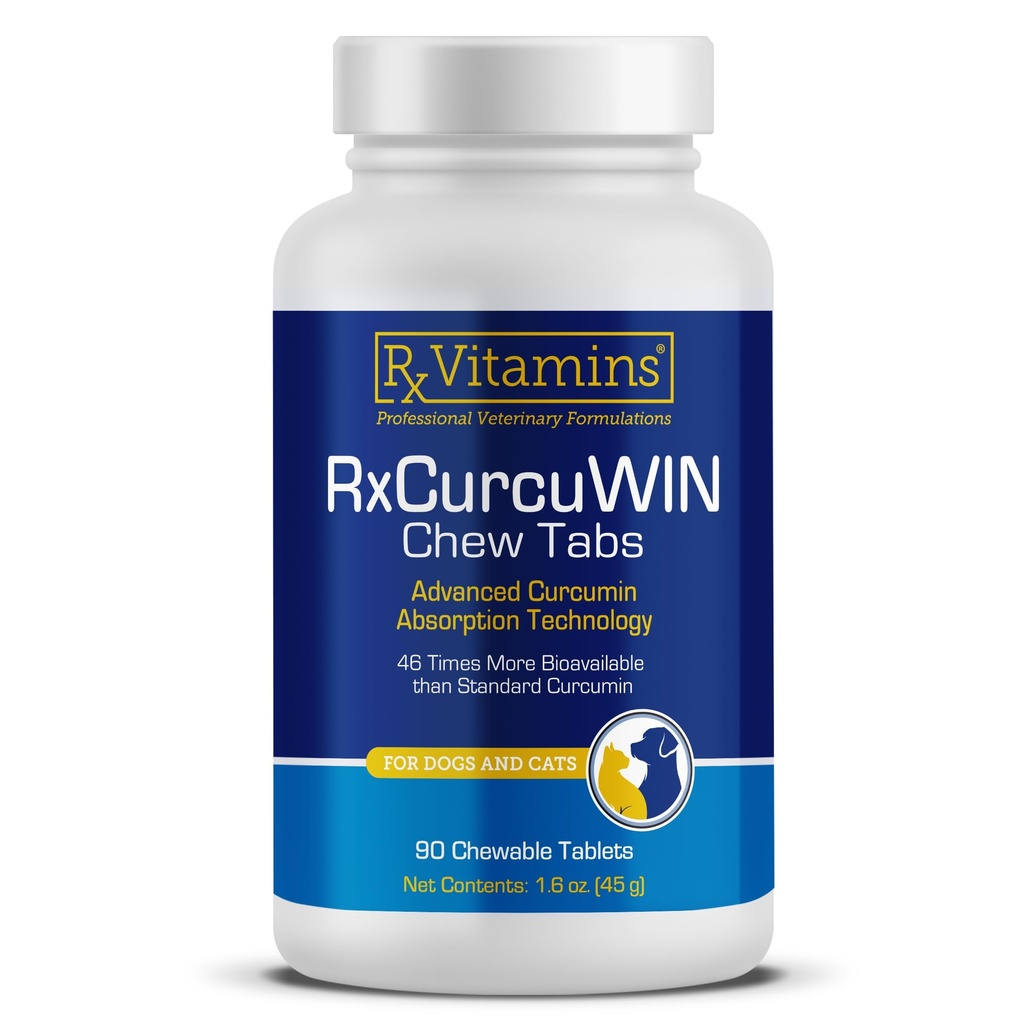 Rx Vitaminer CurcuWIN - Curcumin for hunder og katter - Vitaminer og kosttilskudd, Allergi Relief - gir immunstøtte og hjelpemidler Digestiv støtte - Joint Supplement - 90ct