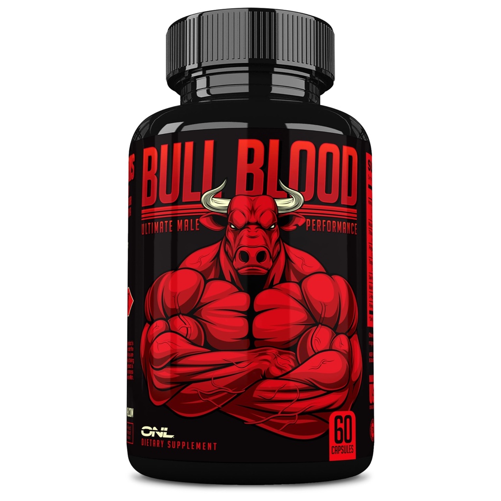Bull Blood Testosteron Booster for menn - Testosteron Supplement for Stamina & Endurance - Maca Root, Horny Goat Weed, Tribulus Terrestris Extract & Tongkat Ali - Mannlig Enhancering Supplement - 60 Ct