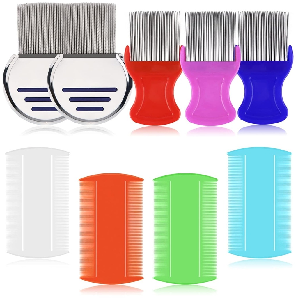 LABOTA 9 stk Lice Combs, Flea Combs, Hair Comb dobbel Sided Fine Tann Combs, fjerning Dandruff Comb med metall tenner, rustfritt stål Louse og Nit Comb for hodelus behandling