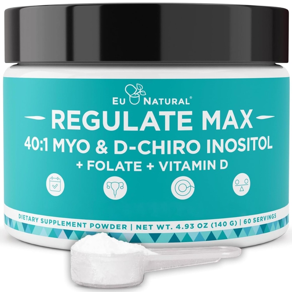 Reguler MAX Myo-Inositol & D-Chiro Inositol Supplement pulver for kvinner med vitamin D & Folate PCOS ernæringsstøtte, hormonbalanse og fertilitetsstøtte, ikke-slavorert 60 serveringer