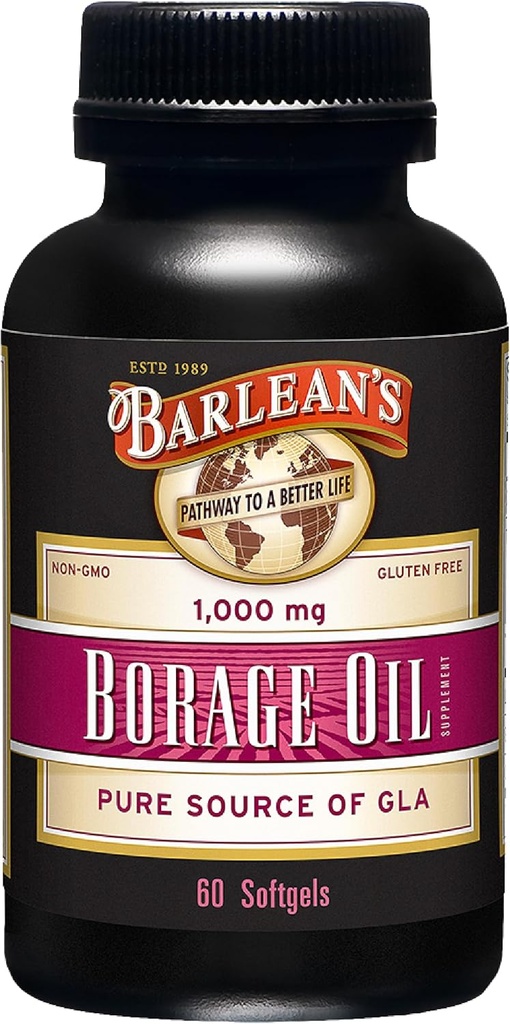 Barleans boreolje kosttilskudd, kalde presset ren borefrøolje Supplement Softgels for menn og kvinner, 1000 mg GLA fettsyrer, 60 greve