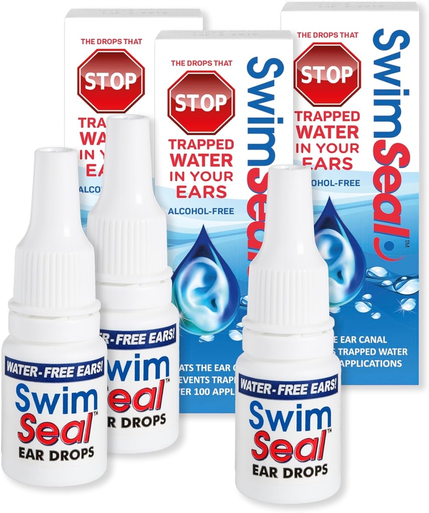 SwimSealTM Pro 3-Pack Alle naturlige svømmer øredråper for daglig bruk snarere enn alkoholdråper eller ørepropper. Løsningen for ørene dine for all vanneksponering i alle aldre.