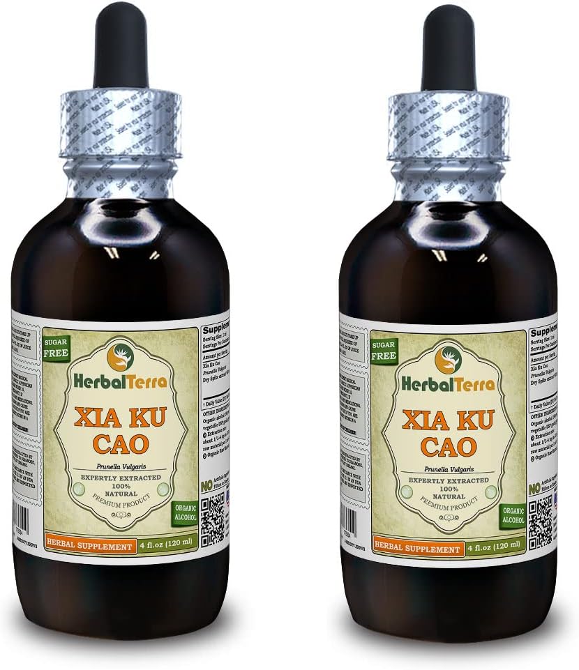 Xia Ku Cao, Prunella (Prunella Vulgaris) Tinktur, organisk tørket Spike pulver flytende ekstrakt (merkenavn: HerbalTerra, stolt laget i USA) 2x4 fl.oz (2x120 ml)