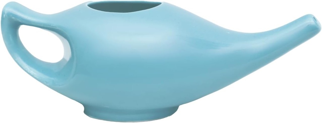 Keramisk Neti Pott for Nasal Cleansing | Naturlig Sinus Infeksjonsbehandling | Inkluderer 10 Sachet Neti Salt | 225 Ml. (7,6 FL Oz) Kapasitet | Blå farge
