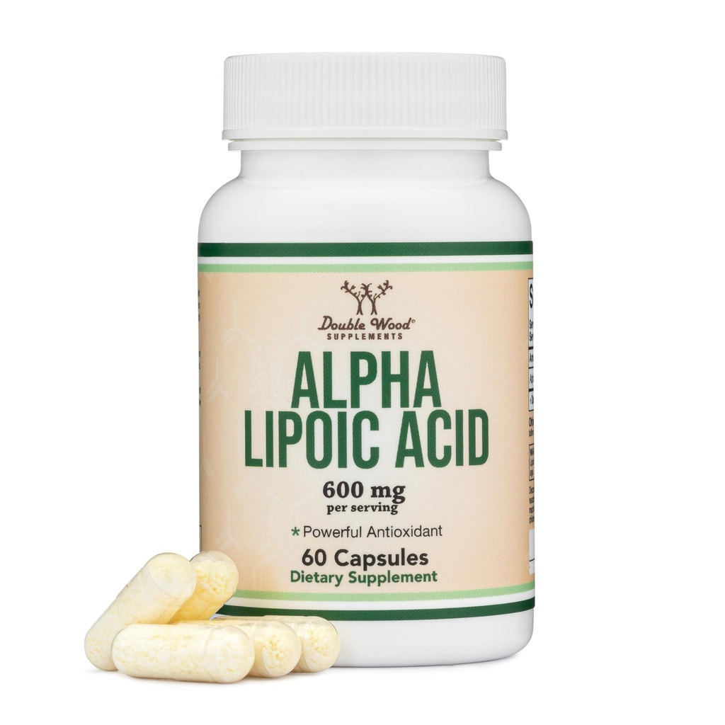 Alpha Lipoic Acid 600mg per servering, 60 kapsler (tredeparts testet, ikke-GMO, Glutenfri, Vegansk trygt) Potent Antioksidant for nevropati og kardiovaskulær helse (ALA Supplement) ved dobbel tre