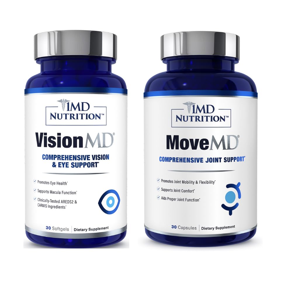 1MD Nutrition MoveMD & VisionMD Joint Support & Eye Care - Collagegen, Hyaluronsyre, Astaxanthin, OptiLutein, Zeaxanthin