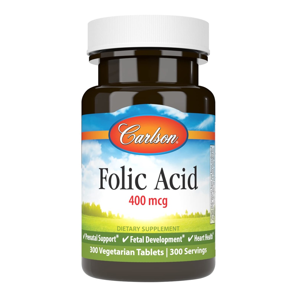 Carlson - Folinsyre, 400 mcg, gir viktig prenatal støtte, Fetal utvikling, 300 tabletter