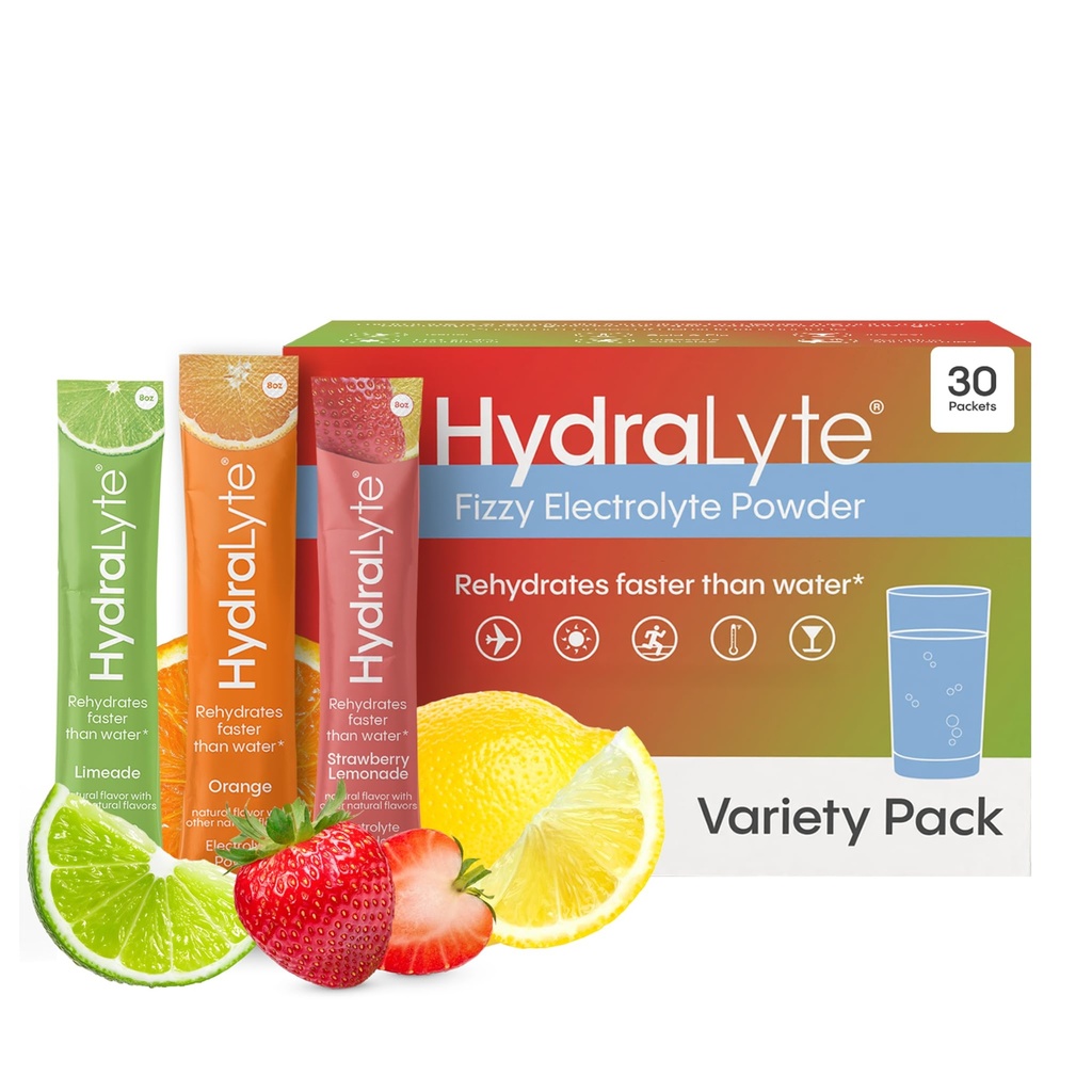 Hydralyte Lav Sugar Rapid Rehydrering - Lett Sparking Electrolyte Powder Packets, 8 oz Servere | Variety Hydration Packets For Varme, Reise, Trening og Bachelorette Parter (30 grev)
