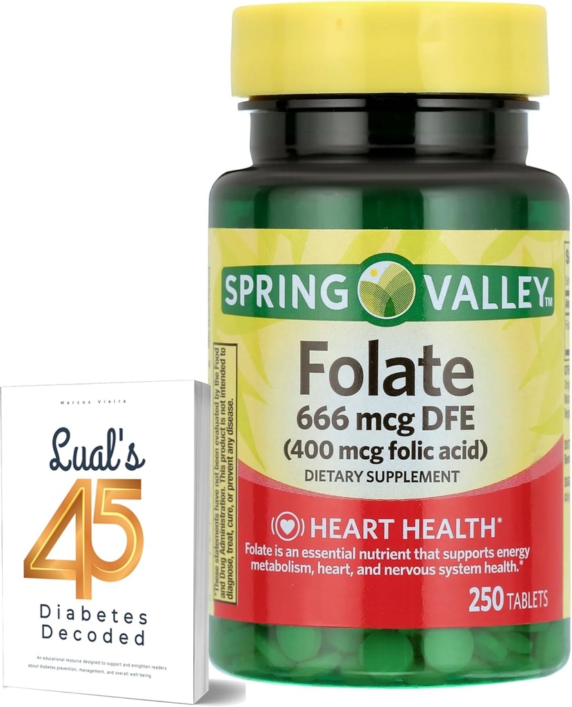 LUAL Spring Valley Folat 666 mcg DFE (400 mg folsyre) 250 CountBundle 45 Diabetes Decoded, Folate Supplement for kvinner