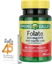 LUAL Spring Valley Folat 666 mcg DFE (400 mg folsyre) 250 CountBundle 45 Diabetes Decoded, Folate Supplement for kvinner