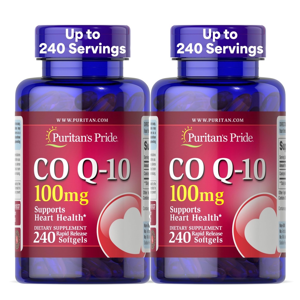 Puritan Pride Coenzym CoQ10 100mg, Kosttilskudd for hjerte helse, blodtrykk, oral gum helse, og sunn aldring støtte, 240 Rapid release Softgels, 2-pakke