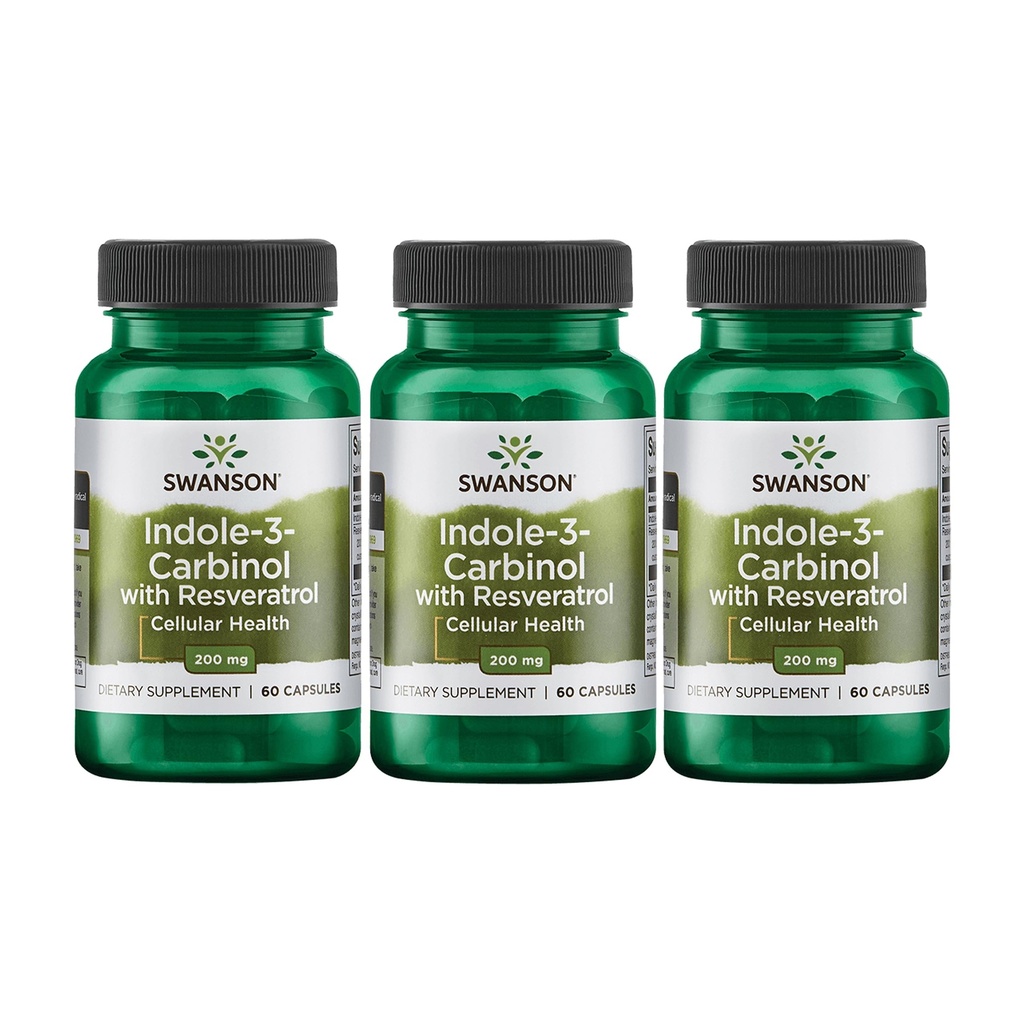 Swanson Indole-3-karbinol med Resveratrol - I3C Supplement fremme cellulære beskyttelse - naturlig kosttilskudd for å opprettholde sunn hormonbalanse - (60 kapsler, 200 mg hver) (3 pakke)